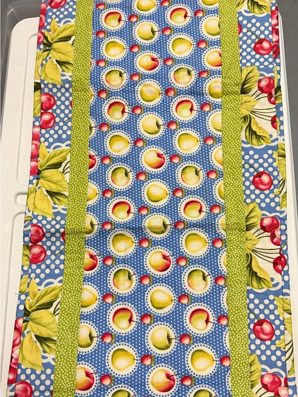 Bright Fruit Print Table Runner in Blue, Green & Red